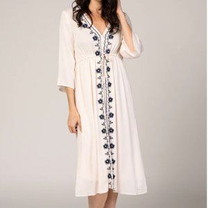 PinkBlush Beige Floral Embroidered 3/4 Sleeve Midi Dress size small